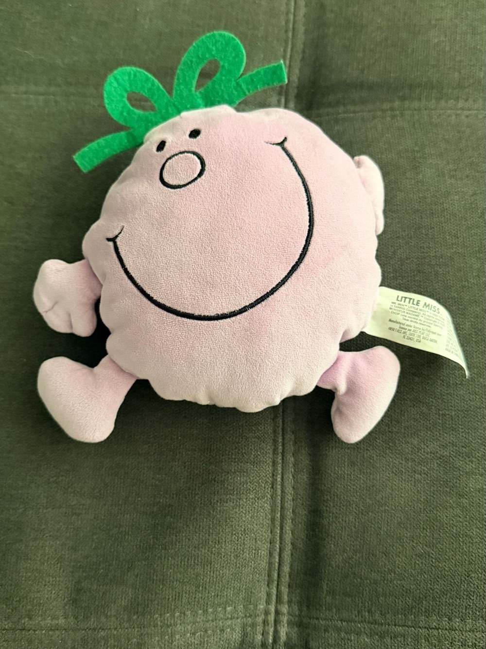 Little Miss Plush Purple Character Pillow with Green Bow